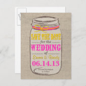 Rustiek Roze & Gele Mason Jar Save the Date Aankondigingskaart (Voorkant / Achterkant)