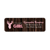 Rustiek roze geruite hert Het is een meisje adres Etiket (Voorkant)