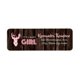 Rustiek roze geruite hert Het is een meisje adres  Etiket