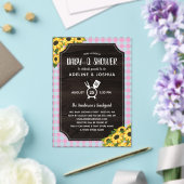 Rustiek Roze Gingham Zonnebloemen Meisje Baby-Q Do Acryl Uitnodigingen (Insitu (Huwelijk))