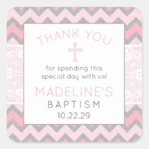 Rustiek Roze Grijs Doopsel dank u voor sticker