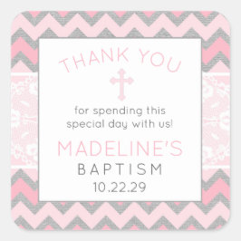 Rustiek Roze Grijs Doopsel dank u voor sticker