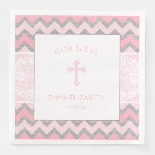 Rustiek Roze Grijs Meisje Doop Doopsel Servet (Voorkant)
