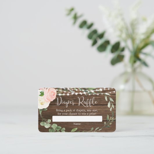 Rustiek roze groen baby shower luier loterij informatiekaartje (Staand voorkant)