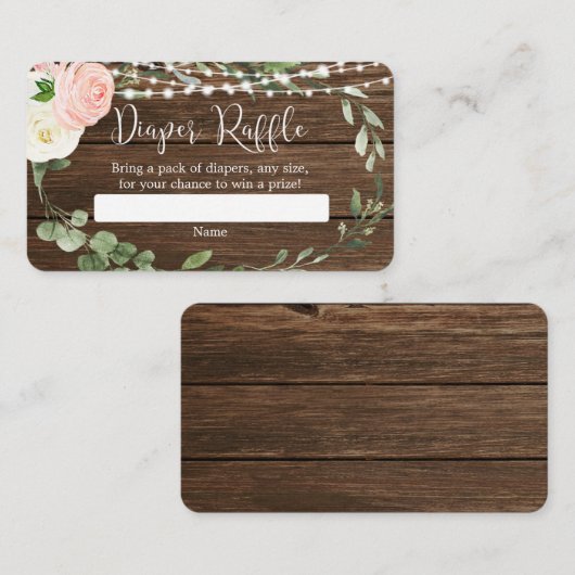 Rustiek roze groen baby shower luier loterij informatiekaartje (Voorkant / Achterkant)