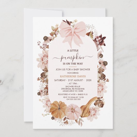 Rustiek Roze Herfst Little Pumpkin Baby shower Kaart (Voorkant)