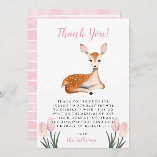 Rustiek Roze Herten Baby shower Bedankkaart (Voorkant / Achterkant)