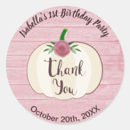 Rustiek Roze Hout Wit Pompoen Bloemen Dank u Ronde Sticker