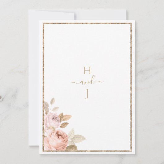 Rustiek roze koraal goud bloemenboho thema bruilof kaart (Achterkant)