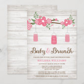 Rustiek Roze Mason Jar Girl Brunch Baby shower Kaart (Voorkant / Achterkant)