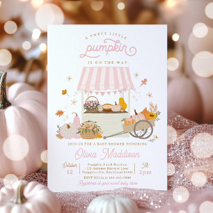 Rustiek Roze Meisje Pompoen Baby shower Kaart