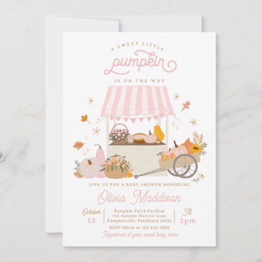 Rustiek Roze Meisje Pompoen Baby shower Kaart (Voorkant)