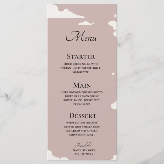 Rustiek Roze Minimal cloud thema baby shower Menu (Voorkant)