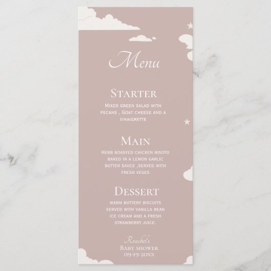 Rustiek Roze Minimal cloud thema baby shower Menu (Voorkant)