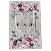 Rustiek Roze & Navy Bloemschuur Hout Gezegend Medium Cadeauzakje (Voorkant)