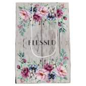 Rustiek Roze & Navy Bloemschuur Hout Gezegend Medium Cadeauzakje (Achterkant)