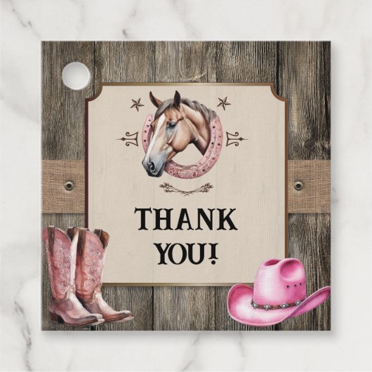 Rustiek Roze Paardrijden Verjaardagsfeest Bedankjes Labels (Voorkant)
