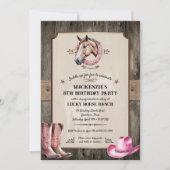 Rustiek Roze Paardrijden Verjaardagsfeest Kaart (Voorkant)