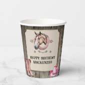 Rustiek Roze Paardrijden Verjaardagsfeest Papieren Bekers (Achterkant)