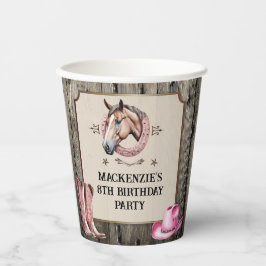 Rustiek Roze Paardrijden Verjaardagsfeest Papieren Bekers