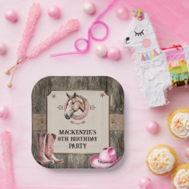 Rustiek Roze Paardrijden Verjaardagsfeest Papieren Bordje