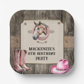 Rustiek Roze Paardrijden Verjaardagsfeest Papieren Bordje (Voorkant)
