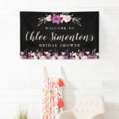 Rustiek Roze Paarse op Black Floral Vrijgezellenfe Spandoek (Insitu)