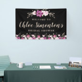 Rustiek Roze Paarse op Black Floral Vrijgezellenfe Spandoek (Beurs)