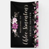 Rustiek Roze Paarse op Black Floral Vrijgezellenfe Spandoek (Verticaal)