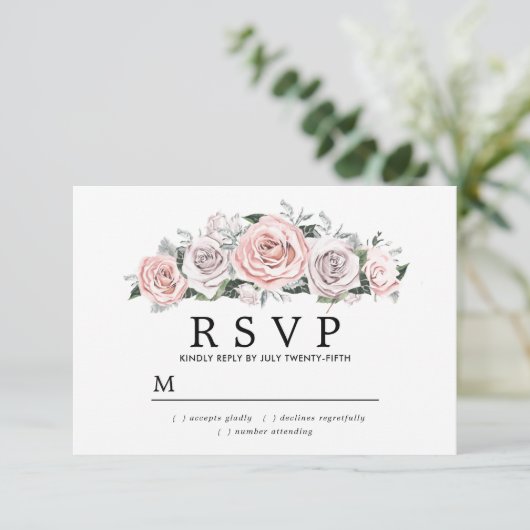 Rustiek Roze Paarse Roos Bloemen Bruiloft RSVP (Staand voorkant)
