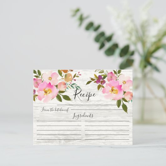 Rustiek Roze & Paarse Waterverf Bloemen Recept Kaa Briefkaart (Staand voorkant)
