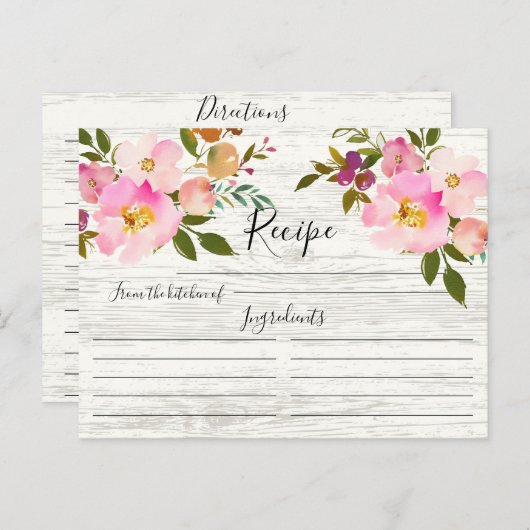 Rustiek Roze & Paarse Waterverf Bloemen Recept Kaa Briefkaart (Voorkant / Achterkant)