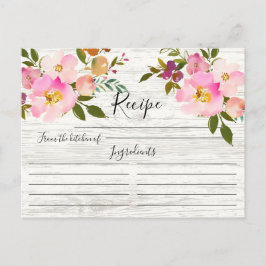 Rustiek Roze & Paarse Waterverf Bloemen Recept Kaa Briefkaart