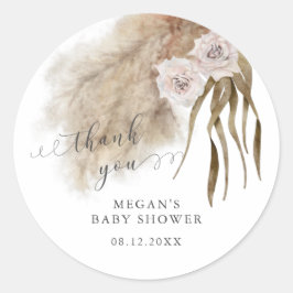 Rustiek Roze Pampas Grass Baby shower Ronde Sticker