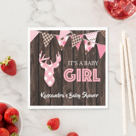 Rustiek Roze Plaid Herten Baby shower Lunch Servet (Insitu)