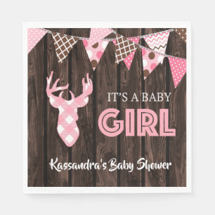 Rustiek Roze Plaid Herten Baby shower Lunch Servet