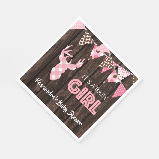 Rustiek Roze Plaid Herten Baby shower Lunch Servet (Hoek)