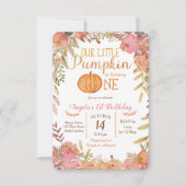Rustiek roze pompoen eerste verjaardag uitnodiging (Voorkant)