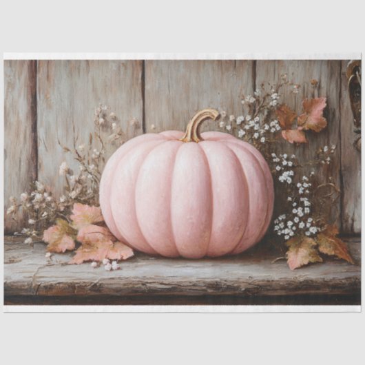Rustiek Roze Pompoen Herfstbladeren Decoupage Tissuepapier (Voorkant)