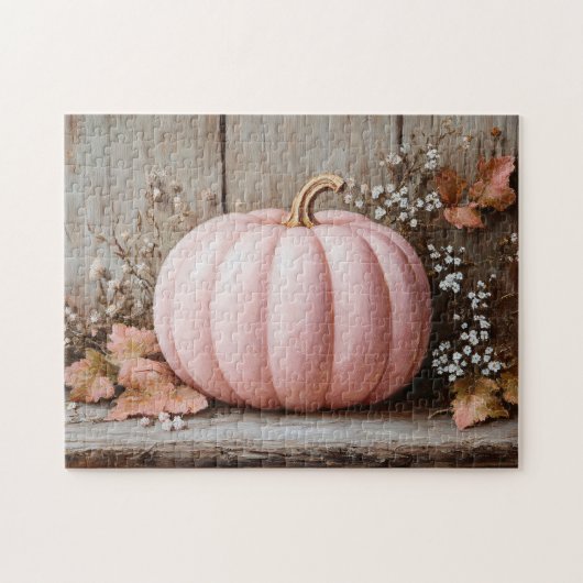 Rustiek roze pompoen herfstbladeren legpuzzel (Horizontaal)