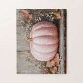 Rustiek roze pompoen herfstbladeren legpuzzel (Verticaal)