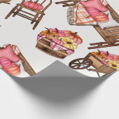 Rustiek roze pompoenpatroon cadeaupapier (Hoek)