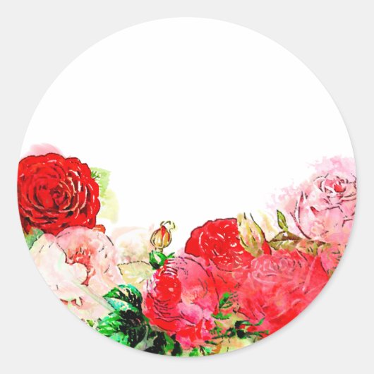 Rustiek Roze & Rode Waterverf Roos Bloemengrens Ronde Sticker (Voorkant)