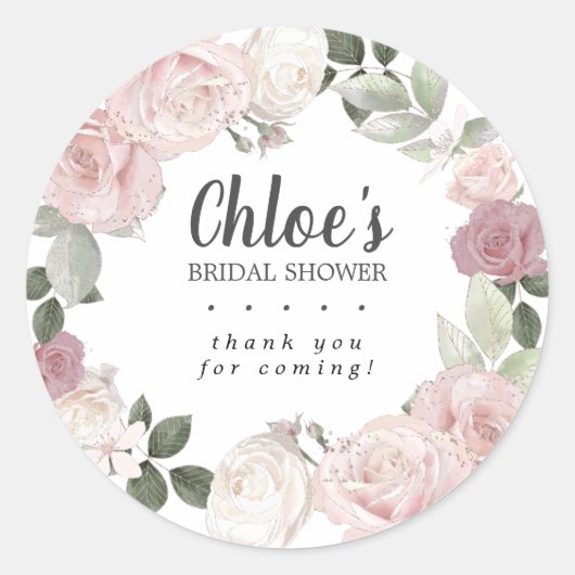 Rustiek Roze Rose Bloemen Vrijgezellenfeest Dank u Ronde Sticker (Voorkant)
