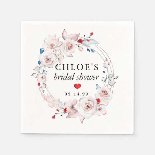 Rustiek Roze Rose Bloemen Vrijgezellenfeest Servet (Voorkant)