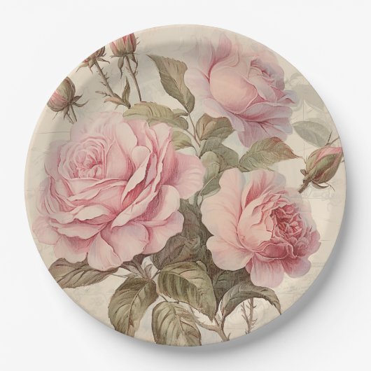 Rustiek Roze Rose Boeket Papieren Bordje (Voorkant)