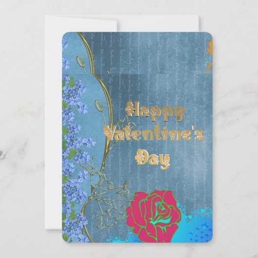 Rustiek Roze Rose Valentijnsdag Party Blauw Bloeme Kaart (Achterkant)