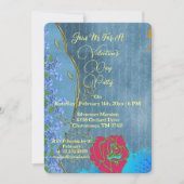 Rustiek Roze Rose Valentijnsdag Party Blauw Bloeme Kaart (Voorkant)