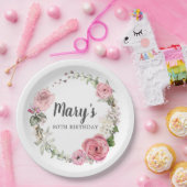 Rustiek Roze Roze Bloemen 80ste Verjaardag Papier  Papieren Bordje (Feest)