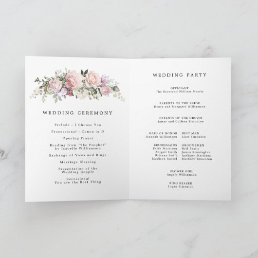 Rustiek Roze Roze Bloemen Bruiloft Boekje Programma (Binnen)